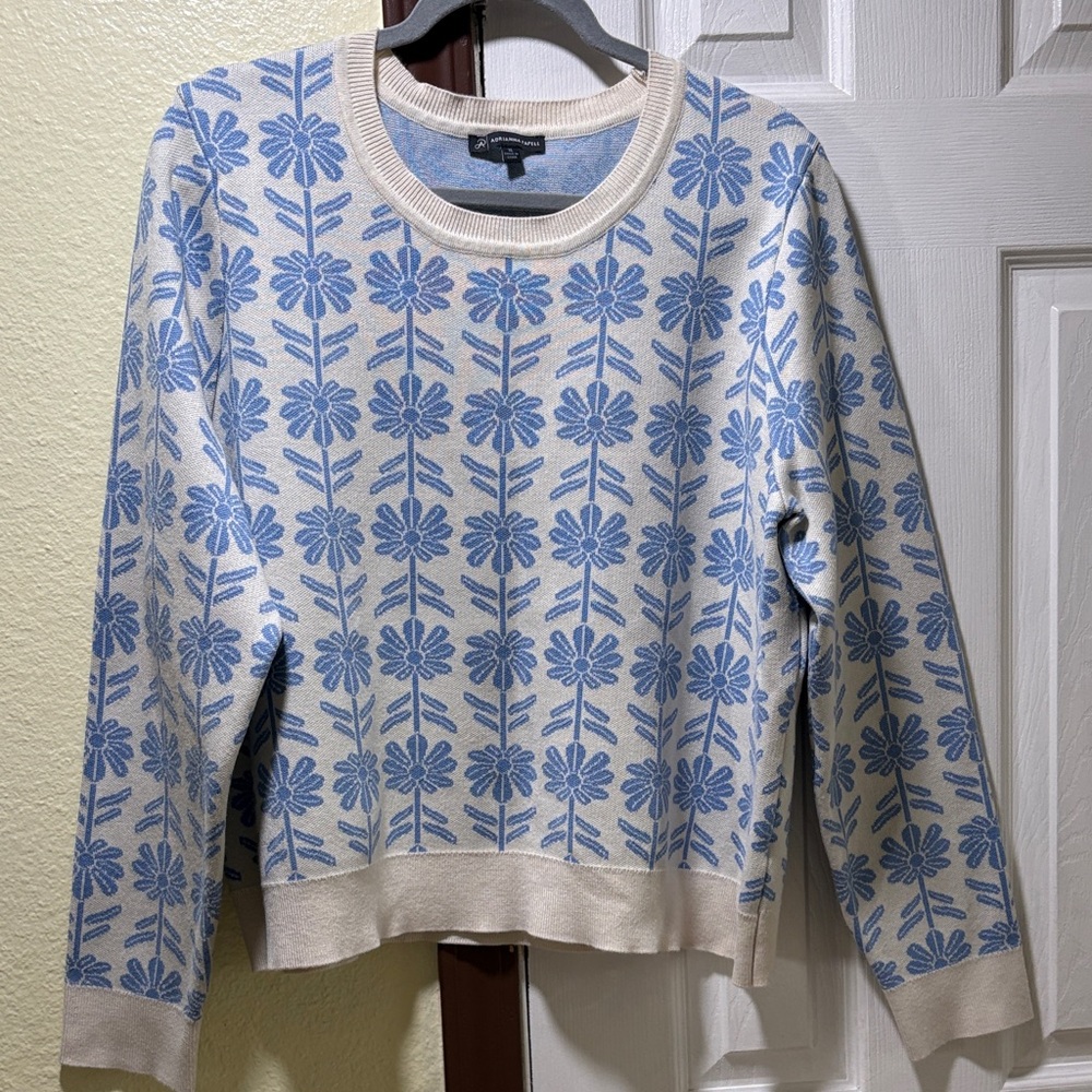 Cream Sweater with Light Blue Floral Pattern